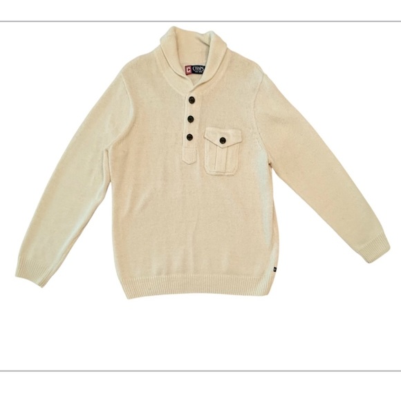 NWOT Chaps Y2K Vintage Cream V-Neck Sweater w/ Ribbed Collar Size Large - Picture 1 of 10